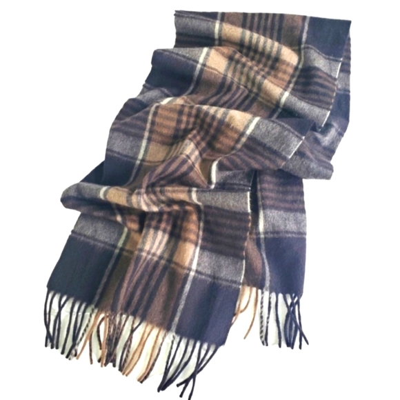 Black Brown 1826 Cashmere Scarf. Brown, tan, black plaid. One Size. - Picture 1 of 6